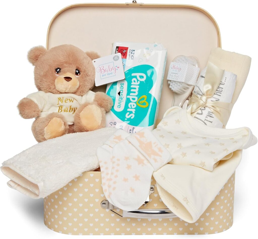 Baby Box Shop Baby Shower Gift – 12 Baby Essentials, Baby Gift Set, Baby Gift Basket, Gifts for a Baby Shower, Newborn Gift Set, Newborn Gift, Baby Gift Set – Cream