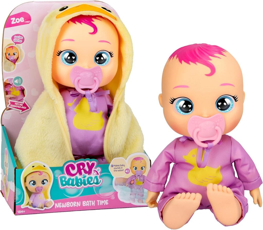 Crying Babies Newborn Bath Time Zoe, Baby Doll, Newborn Zoe Enjoy Bath Time Reacting to Water and Crying Real Tears, Toy for Girls and Boys 18+ Months