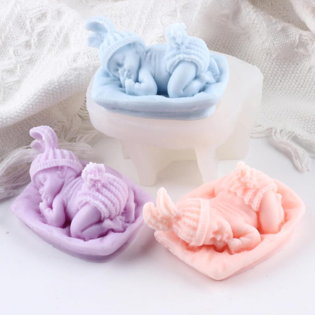 XIAOSHUI 3D Sleeping Baby Silicone Soap Mold Baby Mold Baby Shower Silicone Mold for Making Candle Resin Aromatherapy Gypsum Wax Soap Clay Craft